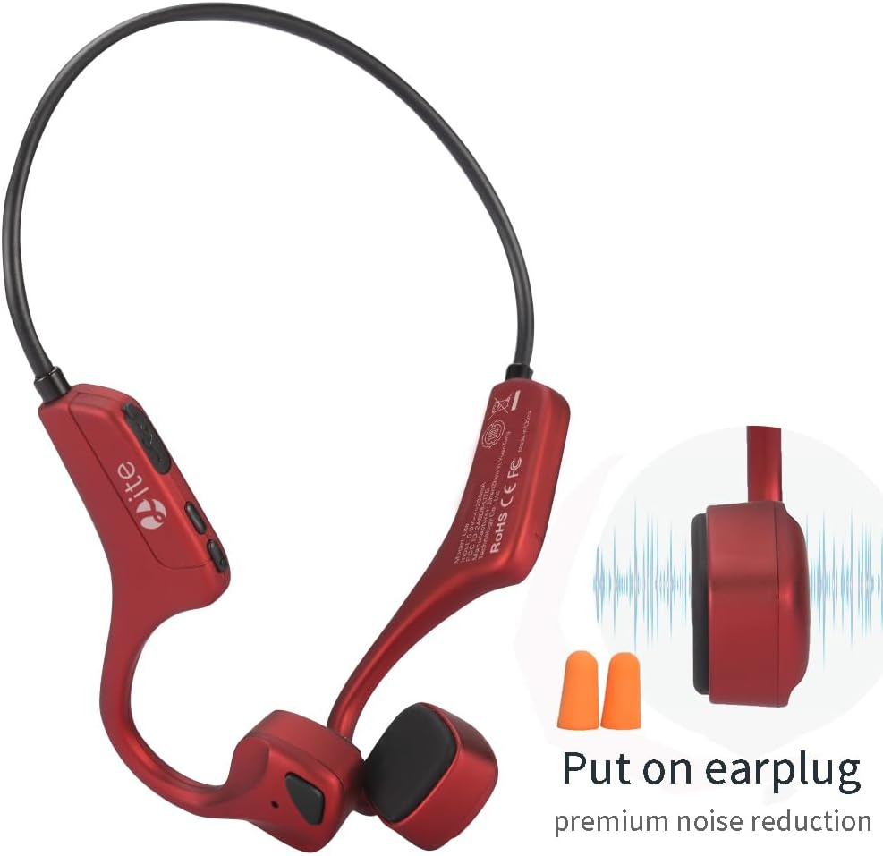 Bone Conduction Headphones Bluetooth Waterproof Open Ear Headphones - Wireless Sports Headset Sweatproof Earphones with Mic Induction Conducting Headphones for Running Workout Gym-Red - Image 5