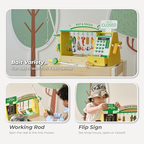 Image of Teamson Kids - My Little Helper Fishing Shop | Wooden Role Play Counter, For Toddlers, Includes Fish & Accessories, STEM Gift, Ages 3+
