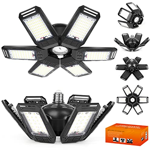 Led Garage Lights 2-Packs, 180W 18000Lm Deformable Triple Glow Garage Lighting With 6 Adjustable Led Panels, E26 Ceiling Light, Led Shop Lights For Garage, Warehouse, Basement Workshop, Yard #TOP11