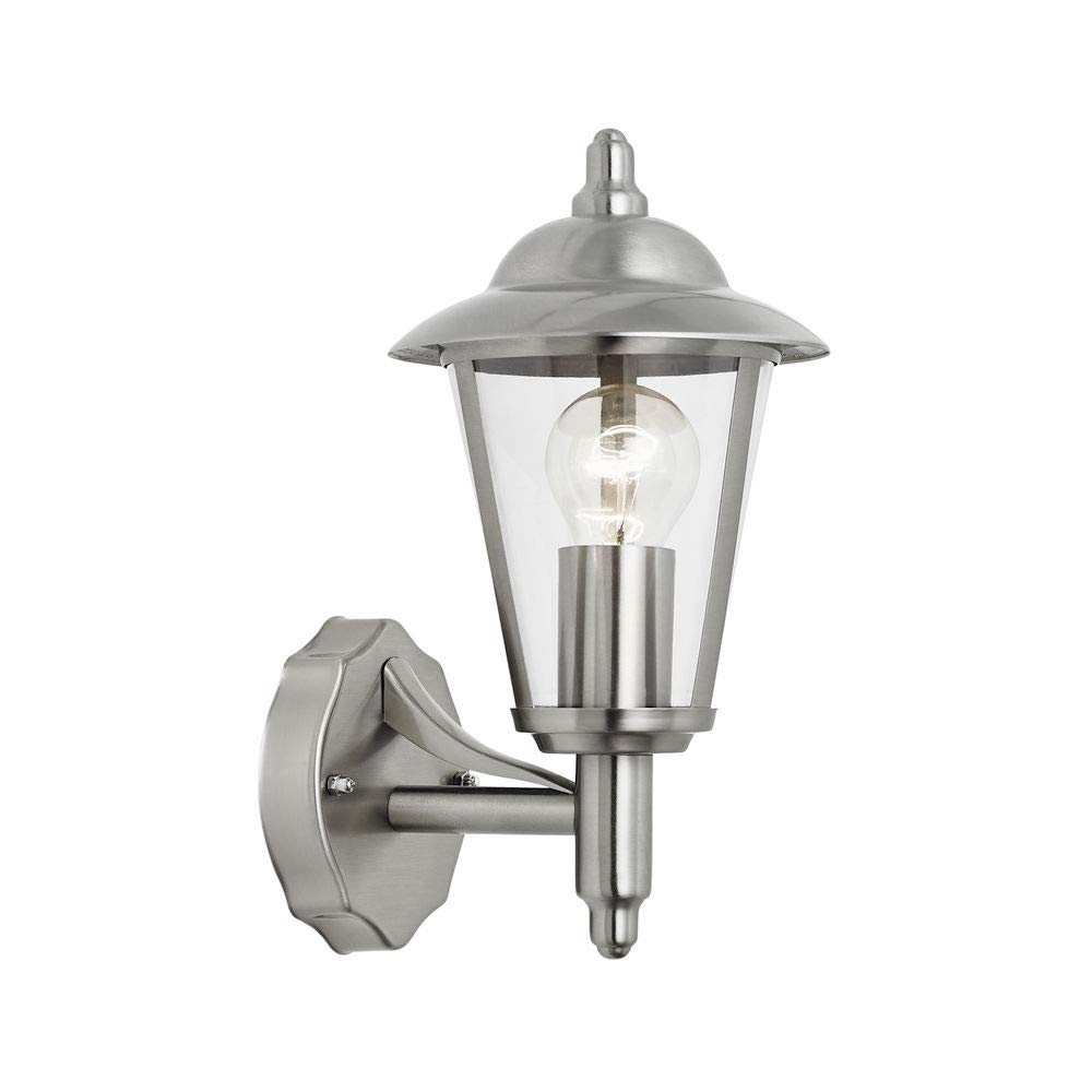 National Lighting HARVIE Traditional Polished Stainless Steel Finish Outdoor Garden Porch Weatherproof Wall Uplight Lantern IP44 Rated