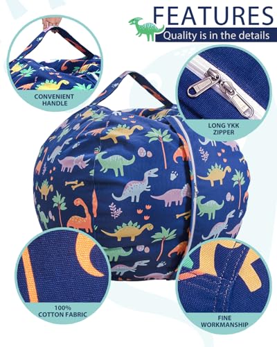Aubliss Stuffed Animal Storage Bean Bag Chair Cover for Kids, Dinosaur Zipper Beanbag Chair Cover for Organizing Toddler and Kids' Rooms Plush Toys