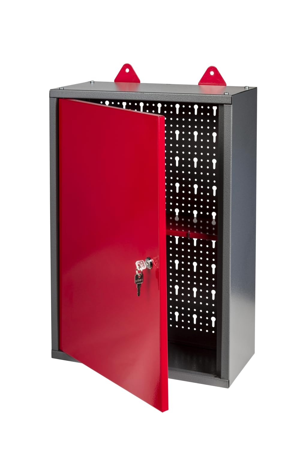 Werkstattschrank Metall abschließbar, Lochwand & Einlegeboden (40x60x19 cm)