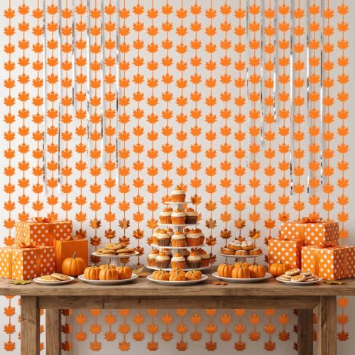 Image of TONIFUL 2Pcs Orange Maple Leaf Metallic Tinsel Foil Fringe Curtain Streamer