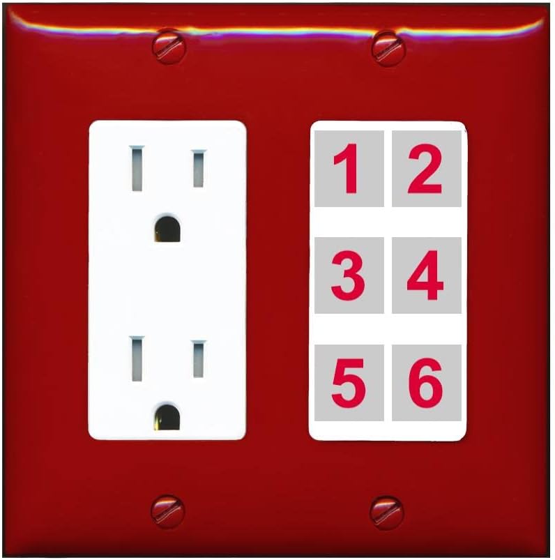 RiteAV 6 Port Custom Wall Plate, Tamper-Resistant, Red/White, Choose HDMI Coax 3.5mm Banana Cat5/6 Phone RCA Speaker Toslink USB