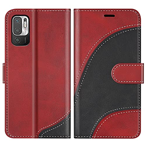 BoxTii Cover per Redmi Note 10 5G / Xiaomi Poco M3 PRO/Redmi Note 10T, Custodia in PU Pelle Portafoglio per Redmi Note 10 5G / Redmi Note 10T, Magnetica Cover a Libro con Slot per Schede, Rosso