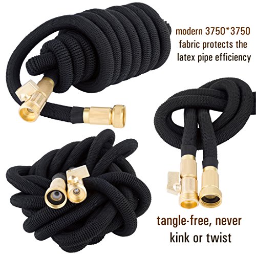 Hospaip 50ft Garden Hose All New Expandable Water Hose With Double Latex Core 3 4 Solid Brass Fittings Extra Strength Fabric Flexible Expanding Hose With Metal 8 Function Spray Nozzle