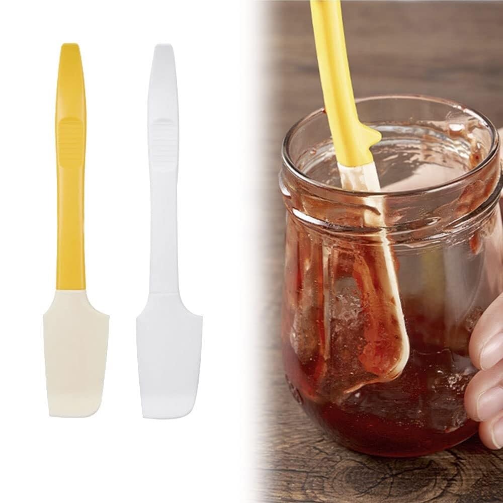 Set Di 2 Mini Spatole In Silicone Curvy - Per Barattoli, Miele, Burro E Crema - Resistente Al Calore (Giallo+Bianco)