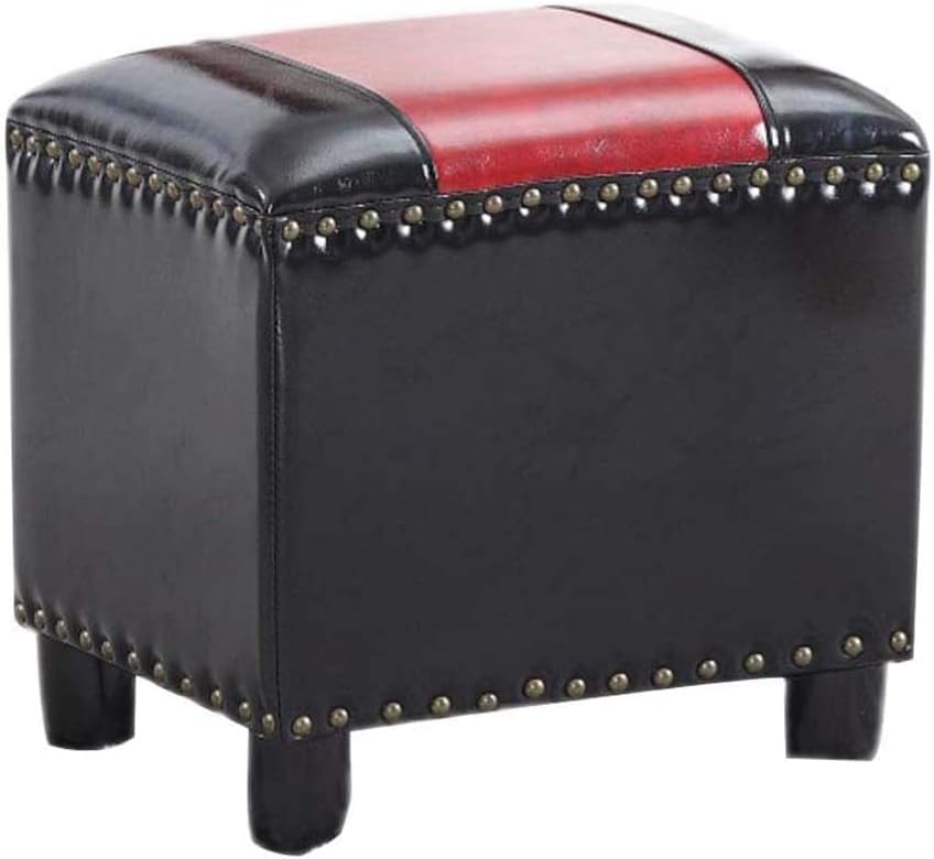 Taburete cuadrado otomano tapizado con asiento de cuero, taburete de madera maciza para cambiar zapatos para sala de estar y dormitorio, apto para espacios pequeños