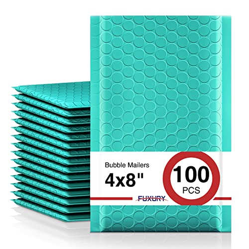 Image of Fuxury Small Bubble Mailers 4x8 inch 100 Pack, Teal Bubble Mailer, Self Seal Padded Envelopes Gifts Mailing Envelopes Bubble Padded, Bubble Envelopes for Shipping, Small Business Usable Size 4x7 inch