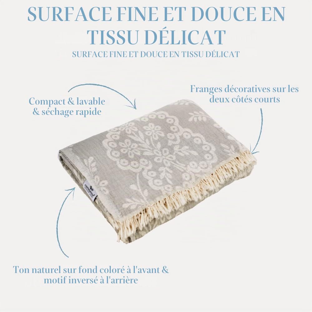 Carenesse Couvre-lit jacquard 150 x 200 cm gris I Couverture réversible élégante et délicate en 100 % coton avec tissage de qualité supérieure I Jeté pour lit et canapé I Plaid fin et léger