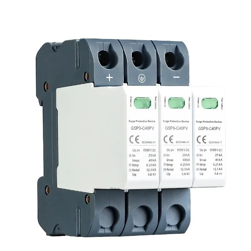 Photovoltaic DC SPD 3P 600V 1000V 1500V 40KA Surge Protector Protective Device Lightning Protection Din Rail T1+T2(3P 1000VDC)