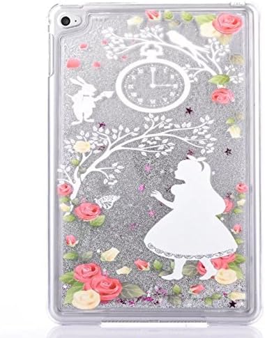 Liquid Case for Apple iPad Mini4,Creative Design Cartoon Painted Glitter Shiny Quicksand Stars Transparent Plastic Case for Apple iPad Mini 4 (White Girl)