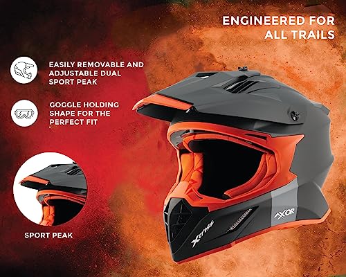 Image of Axor X Cross ISI ECE DOT Certified Full Face Dual Sport Peak Off Road Helmet for Men and Women Dull Black Orange XL