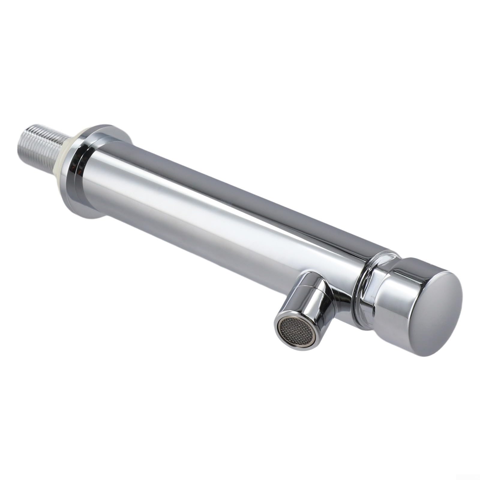 Grifo mezclador para lavabo público, montaje en pared, con válvula de cierre automático, cuerpo de cobre, color plateado (4,5 cm)