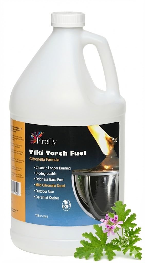 Firefly Citronella Tiki Torch Fuel - Odorless Oil - Longer Lasting - Lower Smoke and Soot - 1 Gallon