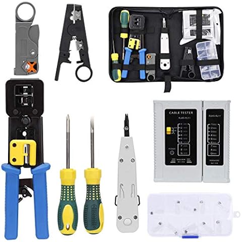 SILIVN Rj45 Crimping Tool Network Tool Kit for Cat5 Cat5e Cat6, 8 in 1 Portable Ethernet Cable Crimper Kit, Ethernet Tool Kit RJ45/RJ11/RJ12 Network Cable Tester Punch Down Tool Cover