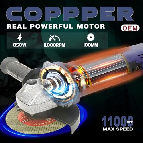 Image of OEM Professional Angle Grinder Machine 850W | Heavy Duty Copper Motor | 100mm (4 Inch) Grinder Cutter for Cutting, Grinding & Polishing | Low Noise | No Heating | 6 Months Warranty Back Switch (AG80)