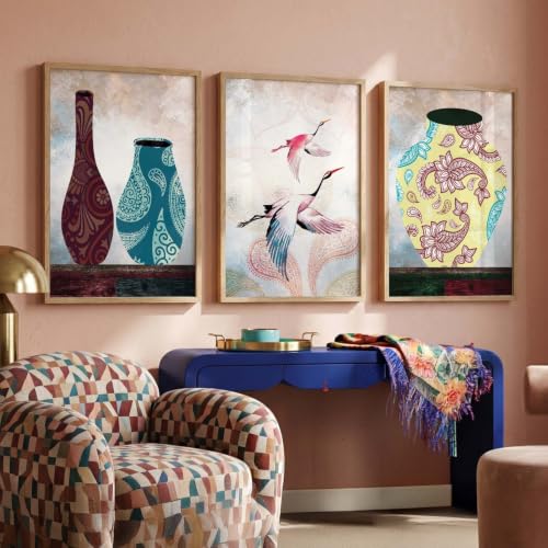 Image of kotart Set of 3 Framed Paintings for Wall Decoration Abstract Paintings Modern Art Wall Painting for Living Room Bedroom - Paintings with Frame (Art 9, 10x13 inch)