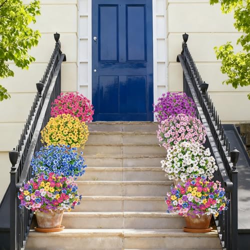 Image of Bassion 24 Bundles Artificial Flowers for Outdoors Fake Flowers, Colorful | UV resistant, silk flowers, realistic faux plants for outdoor planter, window box porch patio garden home outside decor