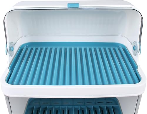 Miniatura 6 de Escurridor de platos de 2 niveles con cubierta de tapa, escurridor de cubiertos, soporte para platos de cocina, vasos, platos grandes, estuche de