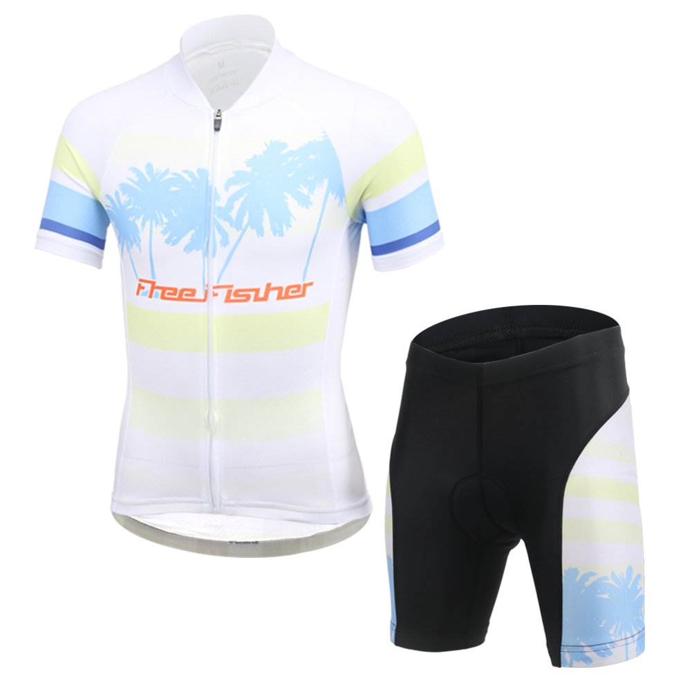 Amur Leopard Enfant Maillot de Cyclisme + Cuissard Ensemble, Noix de Coco Blanc, L(6-7 Ans)