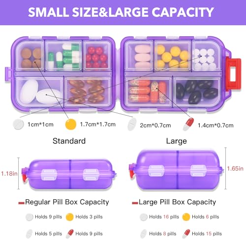 Image of Large Medicine Pill Organizer with 189 Labels, 10 Compartments Purse Pill Case Travel Medicine Organizer Essentials Travel Daily Pill Container (Purple, 1 Pack)