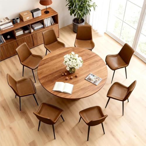 Image of Modern Dining Chairs Set of 8, PU Leather Dining Room Chairs, Upholstered Kitchen Chairs with Ergonomic Backrest & Sturdy Metal Legs, Perfect for Dining Room, Living Room, Brown