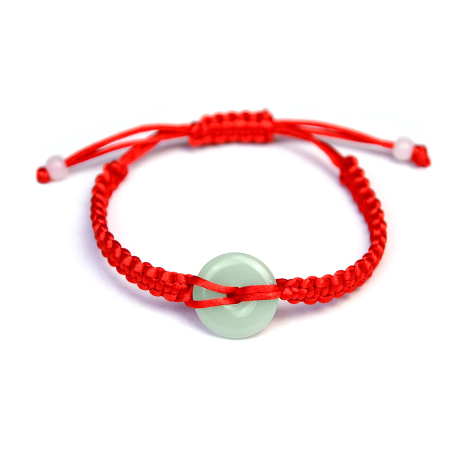 FORUBUS Green Jade Buddha Circle Red String Pendant Necklace - Chinese Traditional Amulet for Luck and Protection