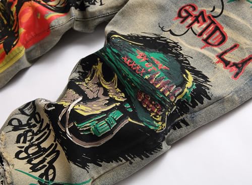 Mens Casual Jeans Hip Hop Trousers Stretch Skinny Jeans Men Slim Fit Denim Pants Printed Pants Jogger Pants4