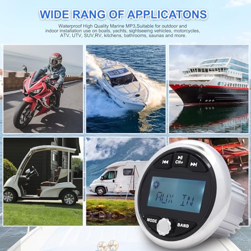 Image of Geloo Marine Stereo Receivers Boat Radio with Wireless, Waterproof IPX5 Boat Audio Receiver, Digital Multimedia MP3 Player with FM AM Radio USB AUX Subwoofer Built-in EQ Marine, ATV, Boat, Golf Cart