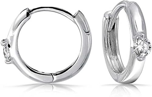 Miniatura 4 de Classic Dainty Round AAA Cubic Zirconia Solitaire Clear Green CZ Small Hoop Huggie Earrings For Women Teens .925 Sterling Silver