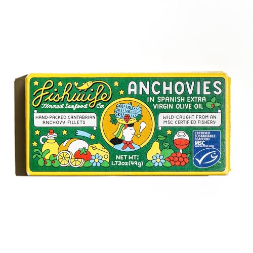 Fishwife Cantabrian Anchovies 1-Pack (1.73 Ounce) - MSC-Certified Sustainable Seafood, High Protein,...