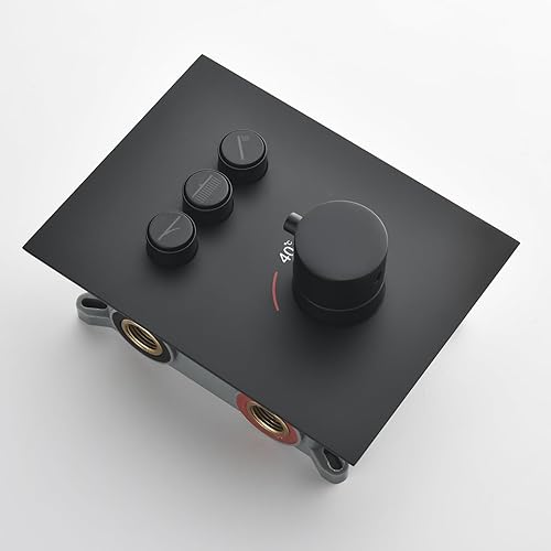 Miniatura 8 de Juego de grifo termostático de ducha de lujo con sistema de ducha de lluvia, kit de moldura de válvula áspera, botón desviador, accesorios de ducha