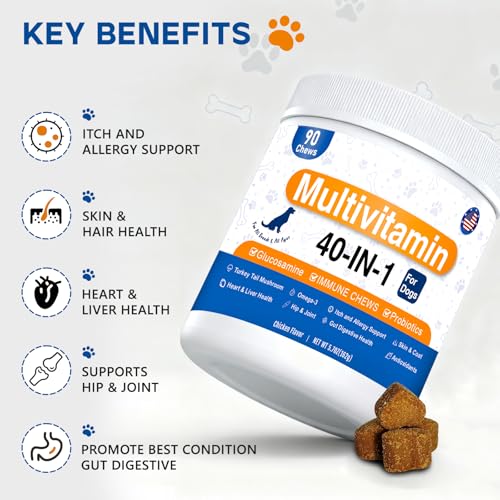 40-in-1 Dog Vitamins Multivitamin for Dogs Multivitamin Chewable with Glucosamine MSM Collagen, Probiotics Gut Digestive Enzymes, Zinc, Mushroom, Dog Vitamins for Itchy Skin & Immune Support - Thumbnail 4