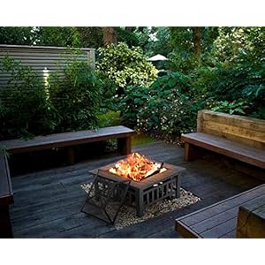 Outdoor Fire Pit,32 inch Square Metal Firepit for Patio Wood Burning Fireplace Garden Stove with Poker Mesh Cover,Charcoal Rack for Camping Picnic Bonfire Backyard Outdoor Fire Pit32 inch Square Metal Firepit for Patio Wood Burning Fireplace Garden Stove with Poker Mesh CoverCharcoal Rack for Camping Picnic Bonfire Backyard