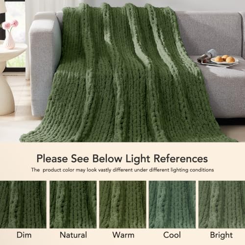 Image of L'AGRATY Chunky Knit Throw Blanket for Couch, 60 x 80 Inches, Moss Green