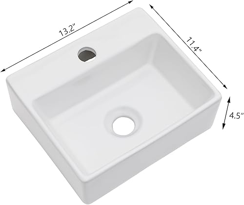 Miniatura 7 de Fregadero montado en la pared de 13 x 11 pulgadas, fregadero de pared rectangular de porcelana blanca de cerámica, lavabo artístico, orificio