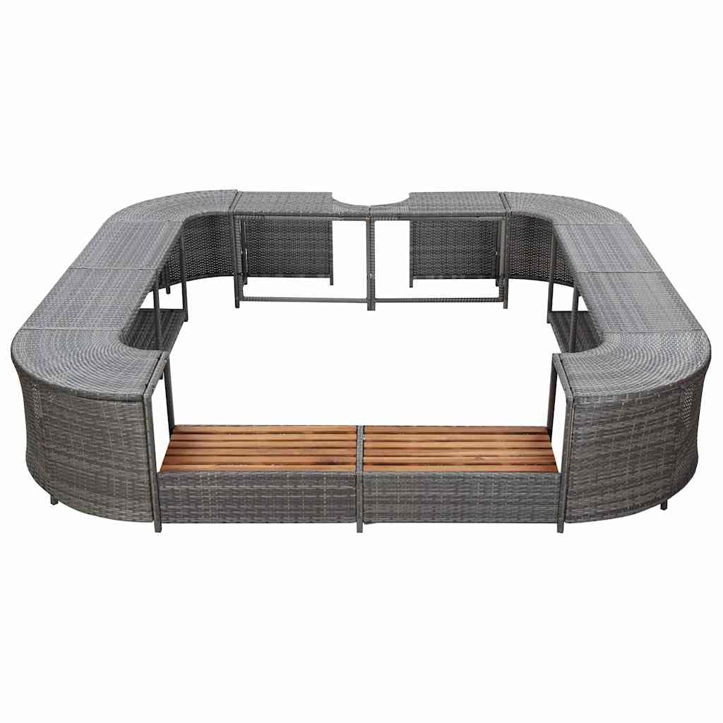 Whirlpool, bordo quadrato grigio, rivestimento per piscina in rattan sintetico con gradini in legno di acacia, dimensioni esterne 268 x 268 x 55 cm