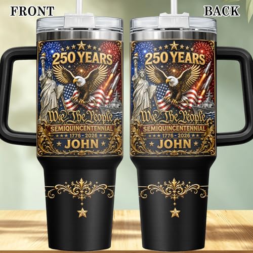 Image of Personalized 250th Anniversary Of America Tumbler - Custom Patriotic USA Flag 1776-2026 Gifts - US Eagle Freedom Cup 40oz A2 - American Independence Celebration Gifts For Men Women