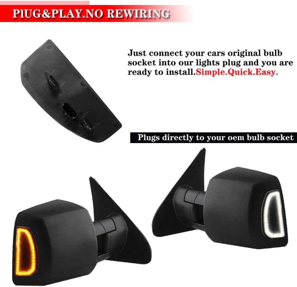GTINTHEBOX for 2007-2021 Toyota Tundra Side Towing Mirror Turn Signal Light Smoke Switchback Amber & White LED Lamp
