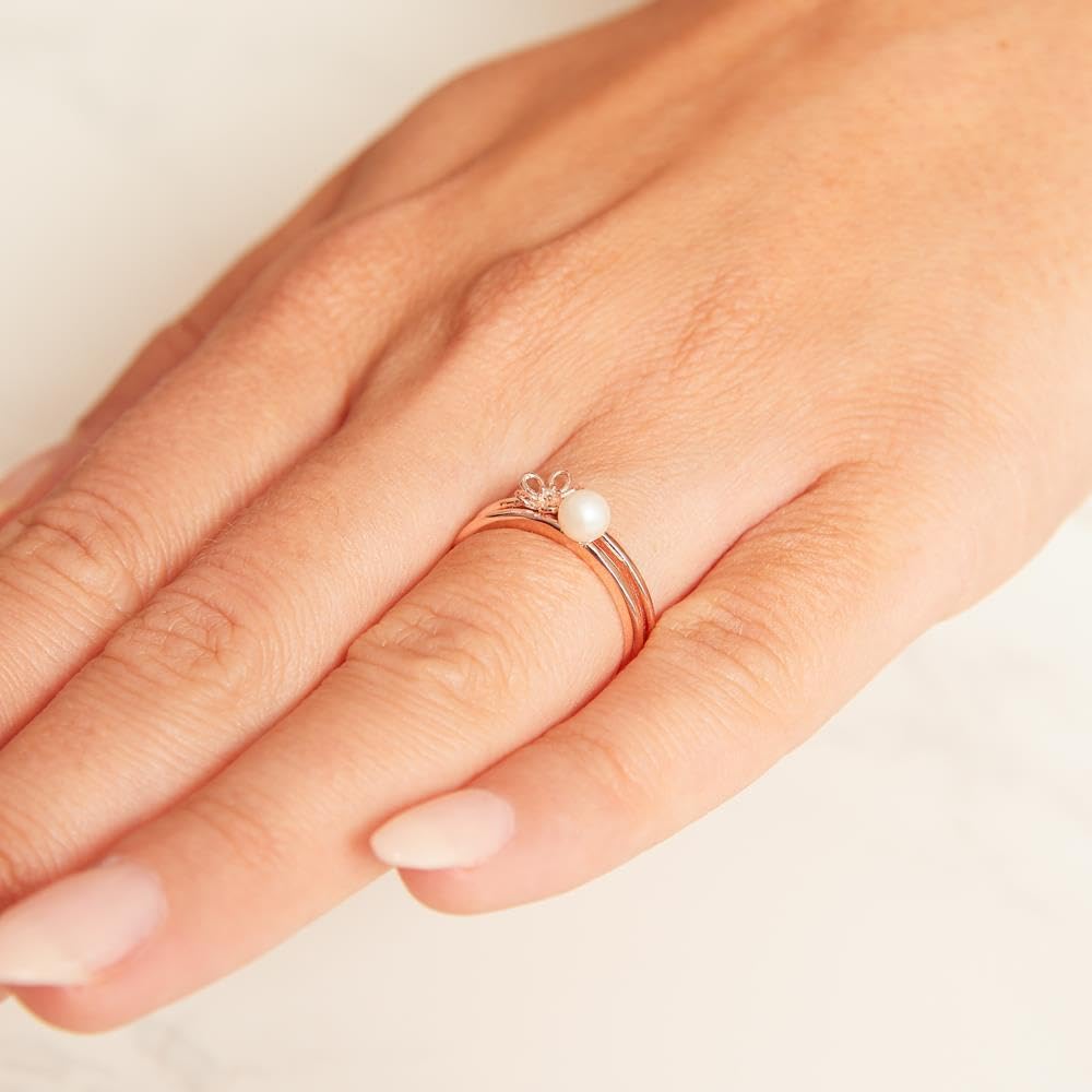 Ring für Damen von JEWLIX aus 925er Silber mit Perle, IP Rosé (Größe: 60mm)