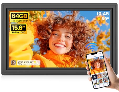 64GB 15.6' Large Digital Picture Frame, Uhale WiFi Electronic Photo Frames with 1920 x 1080 FHD IPS Touch Screen, Support Auto-Rotate Wall Mounted SD&USB Card, Share Photos/Videos from Phone Instantly