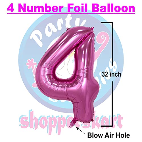 Image of Pink 32 Inches 4 Numbers Shape Large Big Foil Helium Balloons For Party Decorations In Happy Birthday Anniversary Office Items Materials Set Pack, Pack Of 1