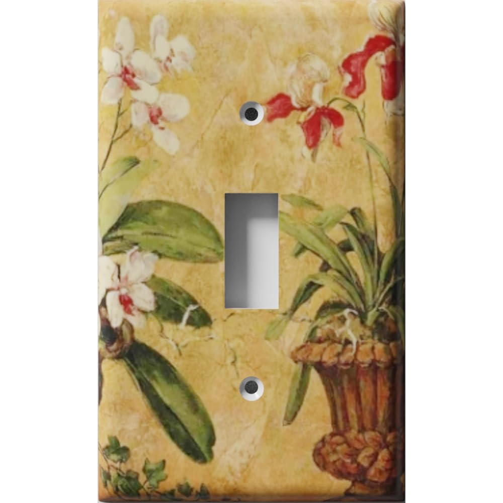 Decorative Floral Light Switch Cover Plate by SnazzySwitch - Orchids - Single Toggle Wall Plate