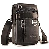Mens Leather Cell Phone Holster, Vertical Belt Clip Cellphone Pouch,Purse Waist Bag compatible with...