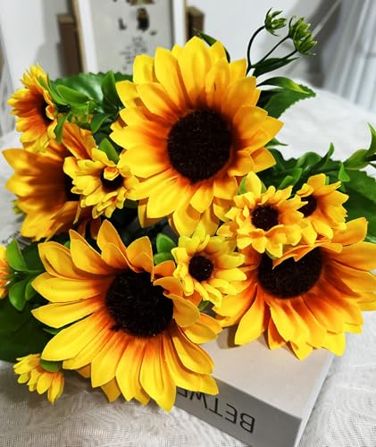 Image of Sunflower Artificial Flowers Bunch, Artificial Flowers for Vase Long Stem, Home Decor Wedding Party Office Decoration, Flower Vase