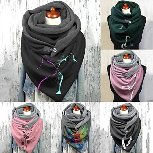 Scarf Women Winter Scarf Cute Cat Floral Design Large Button Scarves Adult Keep Warm Neck Wrap Thick Shawl Cape Scarves Womens Winter Scarf (Color : D, Size : 155X75CM)3