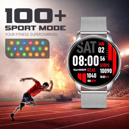 Image of GameSir Evo Vista Smartwatch, 1.39 inch HD Round Display, Bluetooth Calling, Heart Rate & SPO₂, 100+ Sports Modes, IP67, Long Battery Life for Men & Women (Millanese Silver)