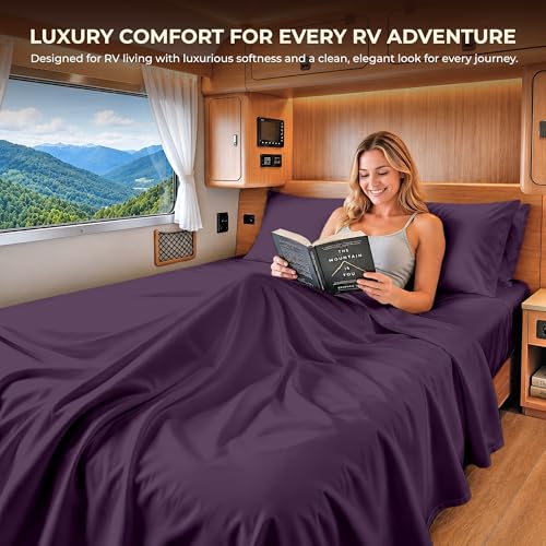 Image of SGI bedding 100% Egyptian Cotton Sheets RV King Size - 600 Thread Count Sheets Set, Soft, Cooling, 15 inch Deep Pocket, Luxury Hotel Bedding, Breathable, Durable - Plum
