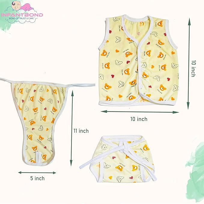 Image of Fareto New Born Baby Clothing Set Front Open Half 6 Shirts | 6 Tying Nappies | 6 Tying Caps | Infant Cloths (0-3 Months) (Pack Of 18)